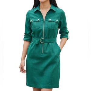 Sharagano Emerald Green Belted Shirt Dress